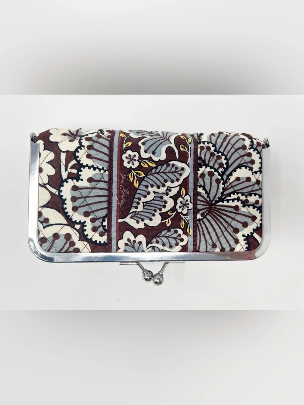 Vera Bradley State Blooms Floral Brown Kiss Lock Clutch/Makeup Bag